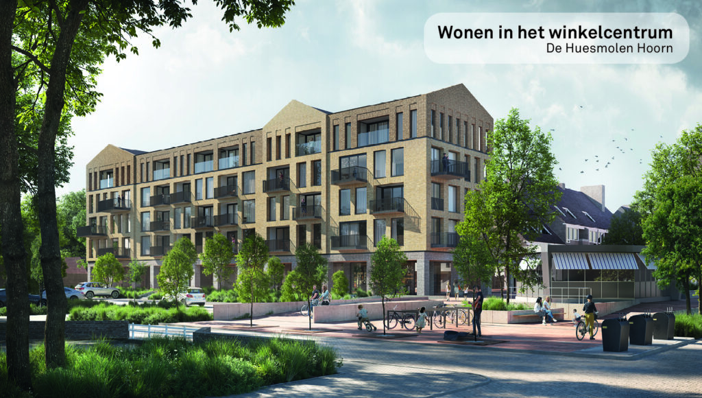 Wonen in het winkelcentrum. Baetland Vastgoed realiseert 30 appartementen en commerciële plint in winkelcentrum De Huesmolen in Hoorn.